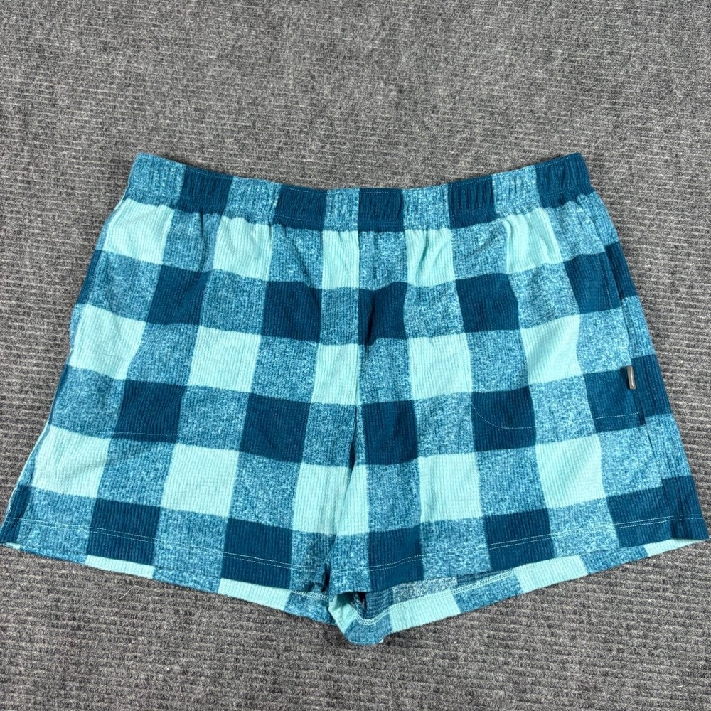 Eddie Bauer Pajama Shorts Womens XL Blue Excellent Waffle Knit Plaid Sleepwear